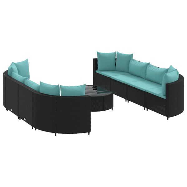 vidaXL 9-tlg. Garten-Sofagarnitur mit Kissen Schwarz Poly Rattan