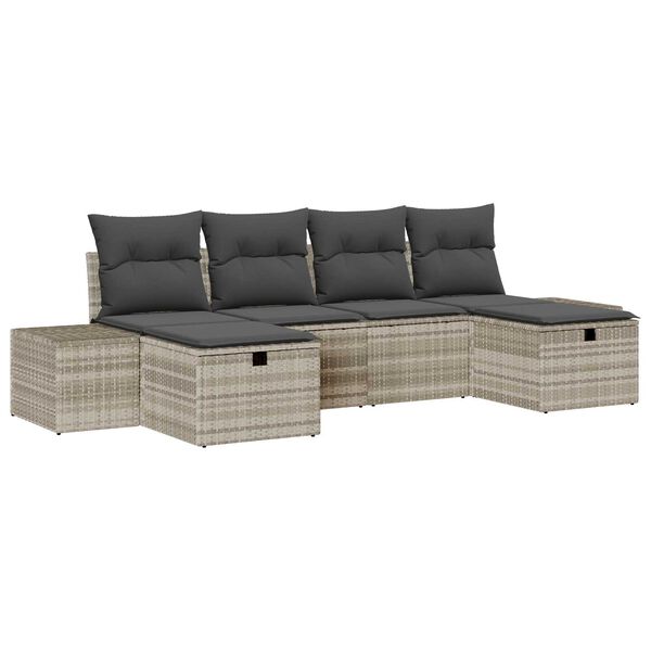 vidaXL Gartensofa-set mit Kissen 6 pcs Hellgrau Poly-Rattan