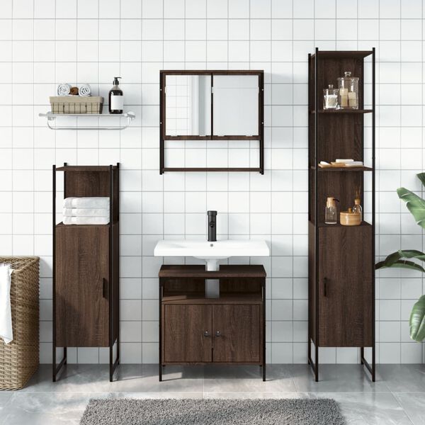 vidaXL 4-tlg. Badm&ouml;bel-Set Braun Eichen-Optik Holzwerkstoff