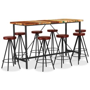 vidaXL 9-tlg. Bar-Set Recyceltes Massivholz und Echtleder