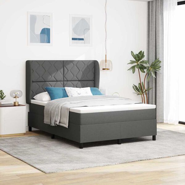 vidaXL Boxspringbett mit Matratze Dunkelgrau 160 x 200 cm Stoff