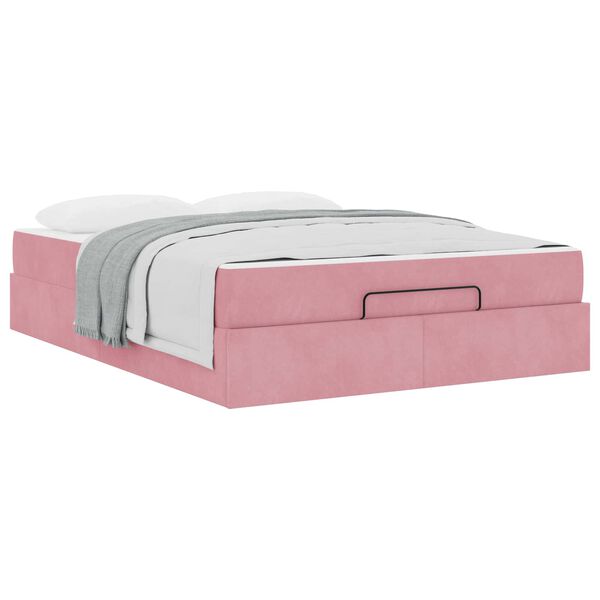 vidaXL Bettgestell mit Matratze mit Matratze 2 pcs Rosa Samt