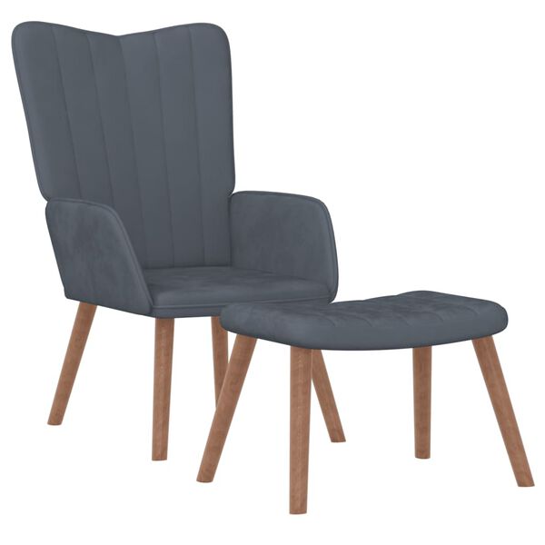 vidaXL Relaxsessel mit Hocker Dunkelgrau Samt