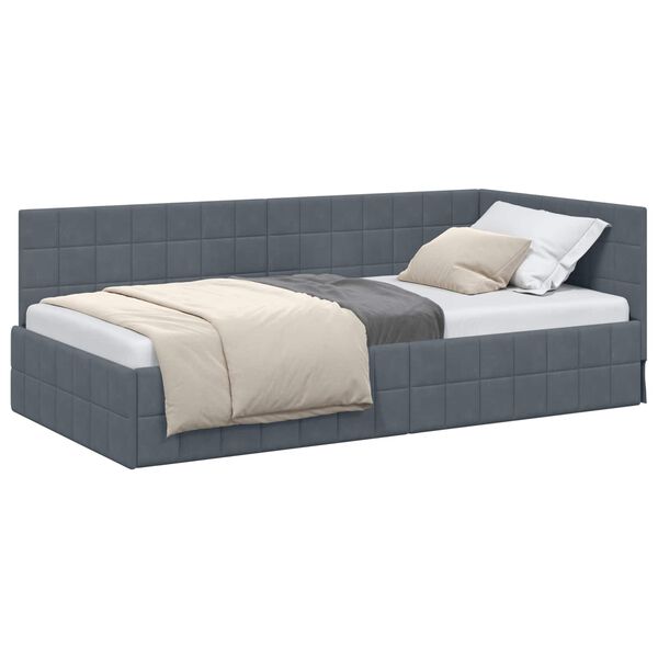 vidaXL Eckbettgestell mit Kopfteil Dunkelgrau 100 cm x 200 cm Samt