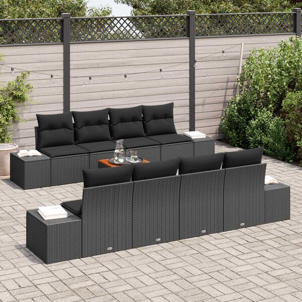 vidaXL Gartensofa-set mit Kissen 9 pcs Schwarz Poly-Rattan