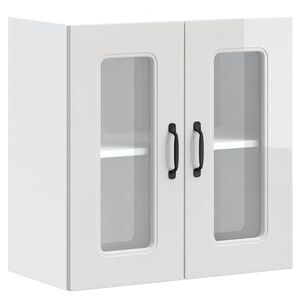 vidaXL K&uuml;chen-H&auml;ngeschrank mit Glast&uuml;r Kalmar Hochglanz-Wei&szlig; Holzwerkstoff