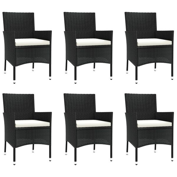 vidaXL 7-tlg. Garten-Essgruppe mit Kissen Schwarz Poly Rattan