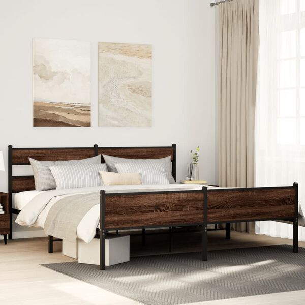 vidaXL Metallbett ohne Matratze Braun Eichen-Optik 193x203 cm
