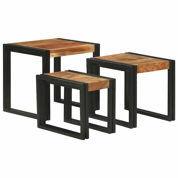vidaXL Nestingtisch 3 pcs Massivholz Akazie und Metall