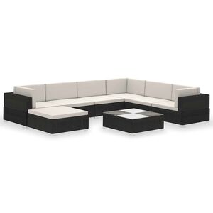 vidaXL 8-tlg. Garten-Lounge-Set mit Auflagen Poly Rattan Schwarz