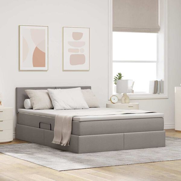 vidaXL Bett mit Stauraum und LED Taupe 140 x 190 cm Polyester