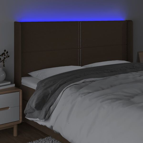 vidaXL LED Kopfteil Dunkelbraun 203x16x118/128 cm Stoff