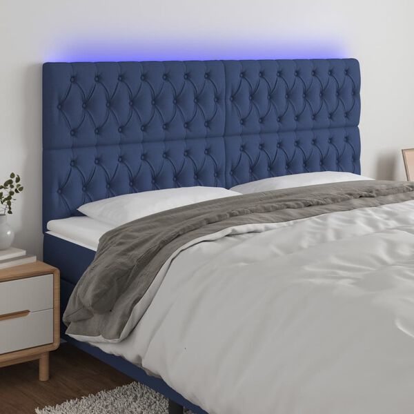 vidaXL LED Kopfteil Blau 180x7x118/128 cm Stoff