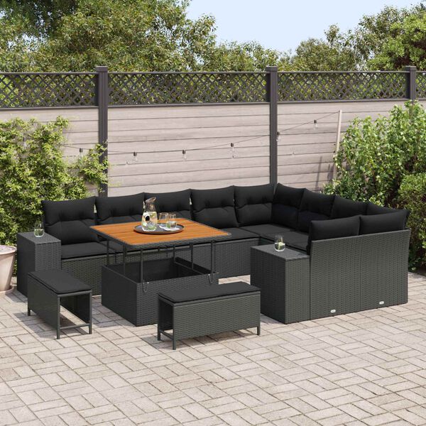 vidaXL Gartensofa-set mit Kissen 12 pcs Schwarz Poly-Rattan