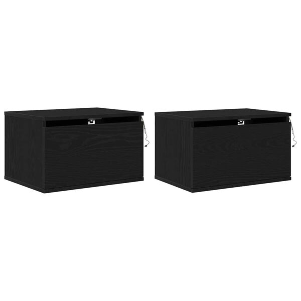 vidaXL Wandmontiertes Nachttischchen 2 pcs Schwarz Eichen-Optik