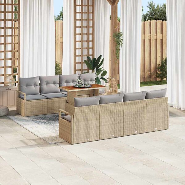 vidaXL Garten-Sofa-Set mit Kissen mit Kissen 9 pcs Beige und Grau