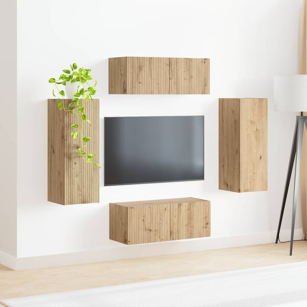 vidaXL TV-Wandregal-Set Wandmontiert 4 pcs Artisan-Eiche Holzwerkstoff