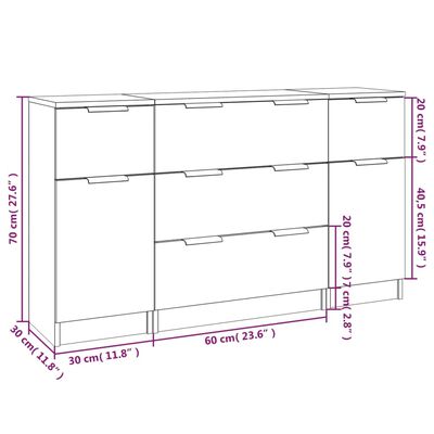 vidaXL 3-tlg. Sideboard-Set Grau Sonoma Holzwerkstoff