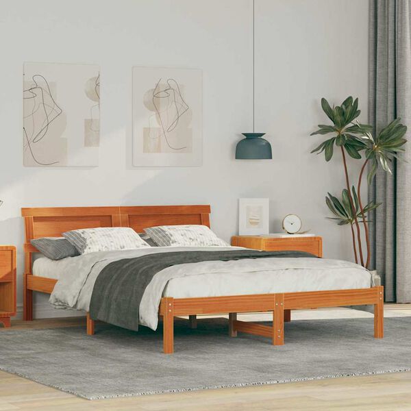 vidaXL Bettrahmen Wachsbraun 120 x 190 cm Massives Kiefernholz