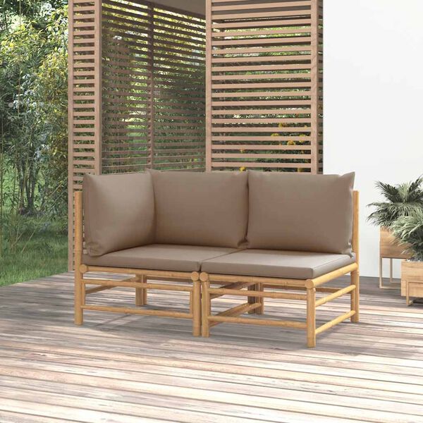 vidaXL 2-tlg. Garten-Lounge-Set mit Taupe Kissen Bambus