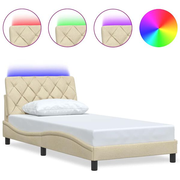 vidaXL Bettgestell mit LED ohne Matratze Creme 100x200 cm Stoff