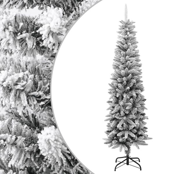 vidaXL K&uuml;nstlicher Weihnachtsbaum Schlank mit Schnee 210 cm PVC & PE