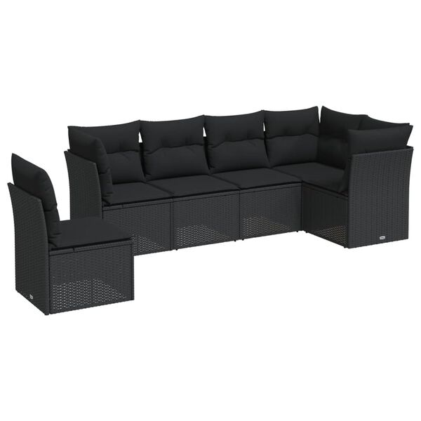 vidaXL 6-tlg. Garten-Sofagarnitur mit Kissen Schwarz Poly Rattan