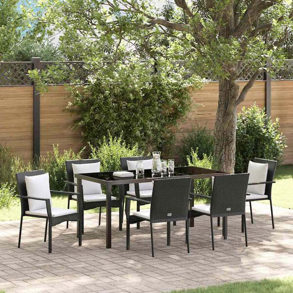 vidaXL Garten Essgruppe mit Kissen 7 pcs Schwarz Poly-Rattan