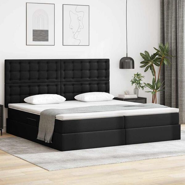 vidaXL Aufbewahrungsbett mit Matratze Schwarz 200 x 200 cm Kunstleder
