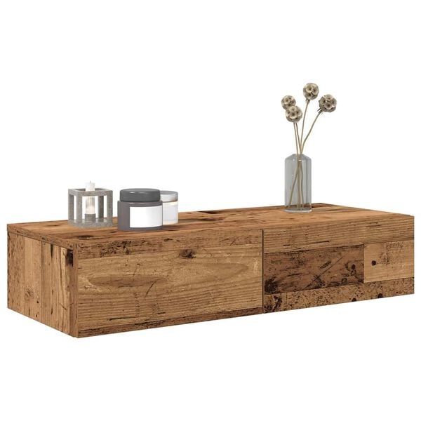 vidaXL Wandregal mit Schubladen Altholz-Optik 80x33x17cm Holzwerkstoff