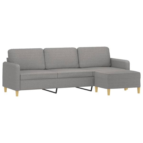 vidaXL 3-Sitzer-Sofa mit Hocker Hellgrau 210 cm Stoff