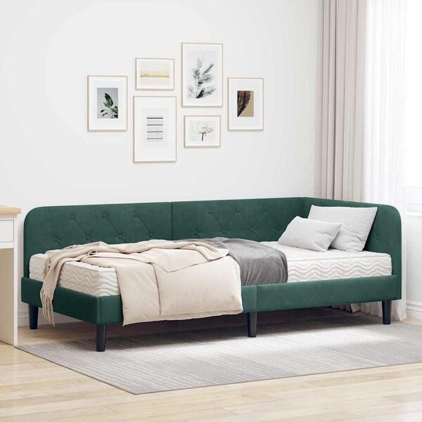 vidaXL Eckbettgestell mit Matratze Dunkelgr&uuml;n 90 x 200 cm Samt