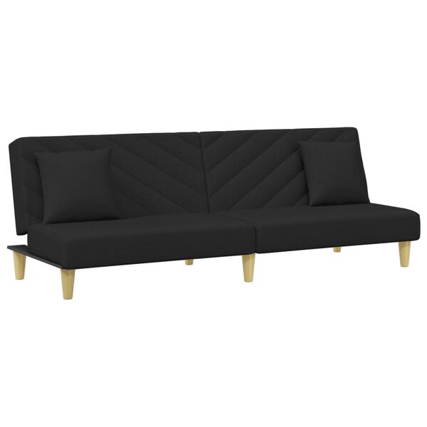 vidaXL Schlafsofa 2-Sitzer mit Kissen und Fußhocker Schwarz Stoff