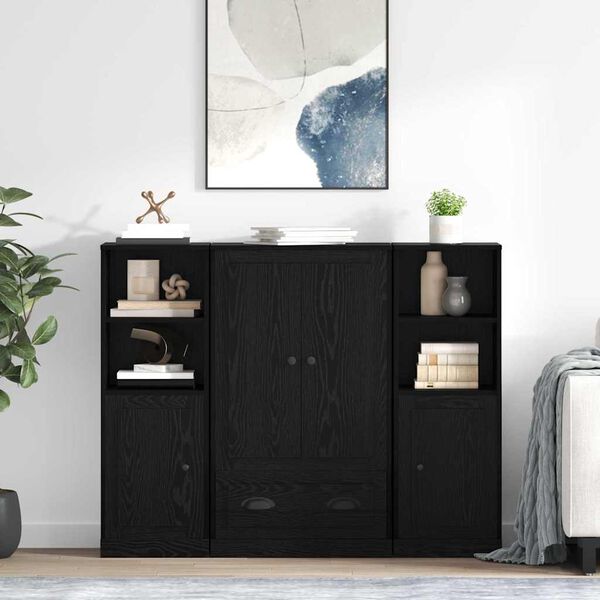 vidaXL Highboard 3 pcs Schwarz Eichen-Optik Holzwerkstoff
