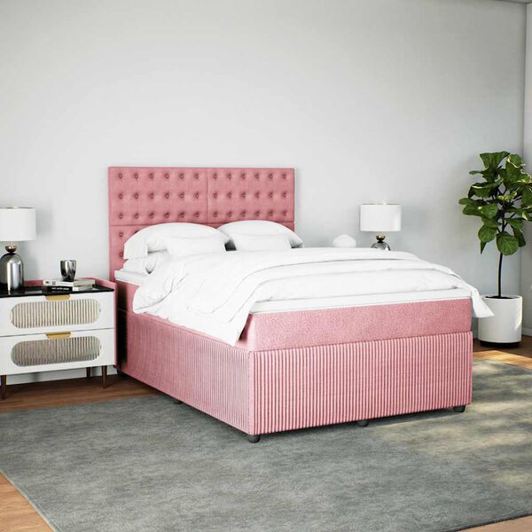 vidaXL Boxspringbett mit Matratze Rosa 140x200 cm Samt