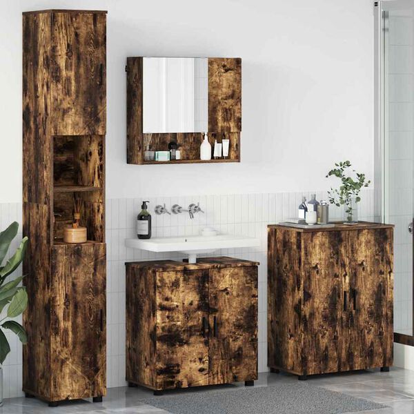 vidaXL Badezimmerm&ouml;bel-Set Wandmontiert 4 pcs Ger&auml;ucherte Eiche