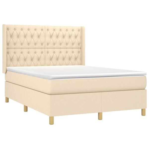 vidaXL Boxspringbett mit Matratze Creme 140x190 cm Stoff