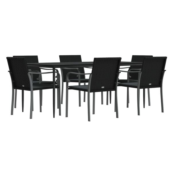 vidaXL 7-tlg. Garten-Essgruppe mit Kissen Poly Rattan und Stahl