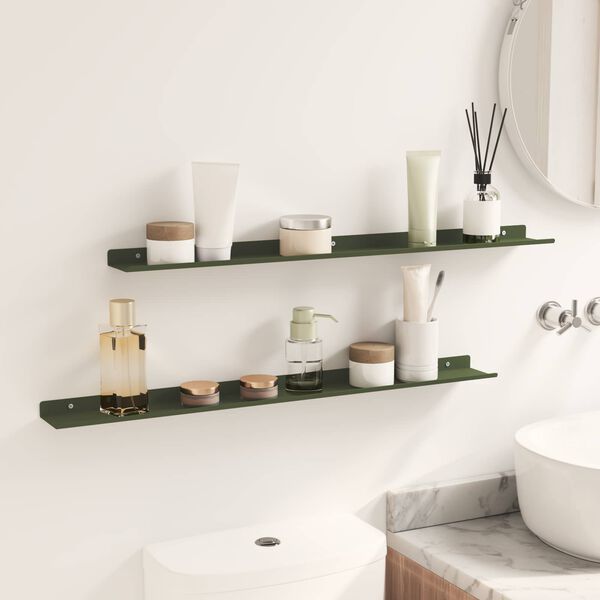 vidaXL Schwebendes Regal 2 pcs Olive Gr&uuml;n 80 x 9 x 2,5 cm Stahl