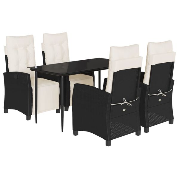 vidaXL 5-tlg. Garten-Essgruppe mit Kissen Schwarz Poly Rattan