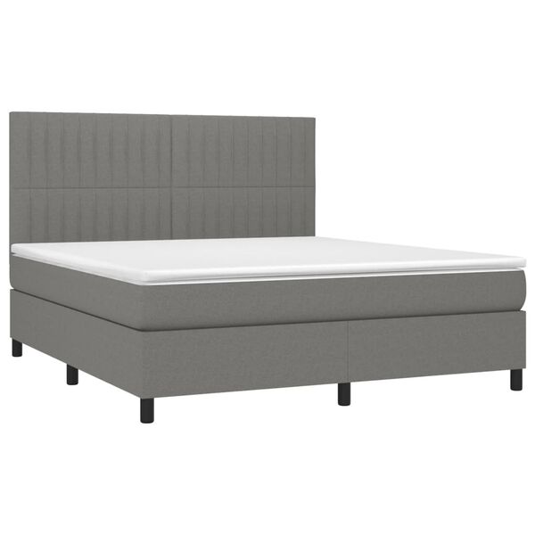 vidaXL Boxspringbett mit Matratze & LED Dunkelgrau 180x200 cm Stoff