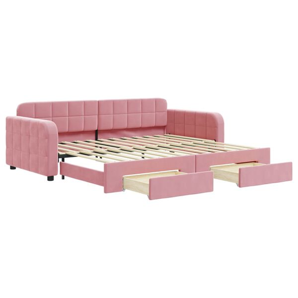 vidaXL Tagesbett Ausziehbar mit Schubladen Rosa 90x200 cm Samt