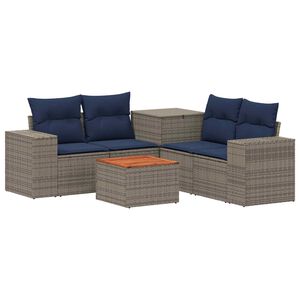 vidaXL Sofa Set 6 stk. Grau und Marineblau Polyrattan und Stahl