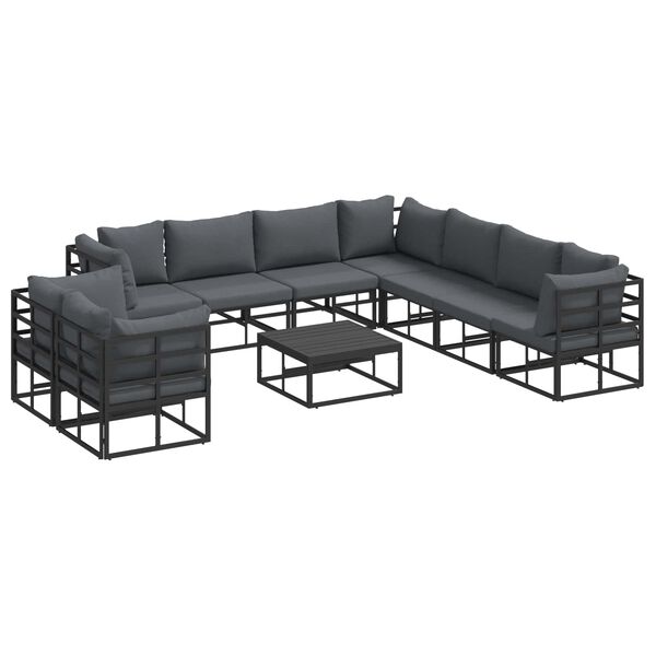 vidaXL Gartensofa-set mit Kissen 10 pcs Schwarz Aluminium
