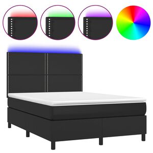 vidaXL Boxspringbett mit Matratze & LED Schwarz 140x200 cm Kunstleder