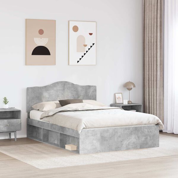 vidaXL Bettrahmen Beton Grau 150 x 200 cm Massives Kiefernholz