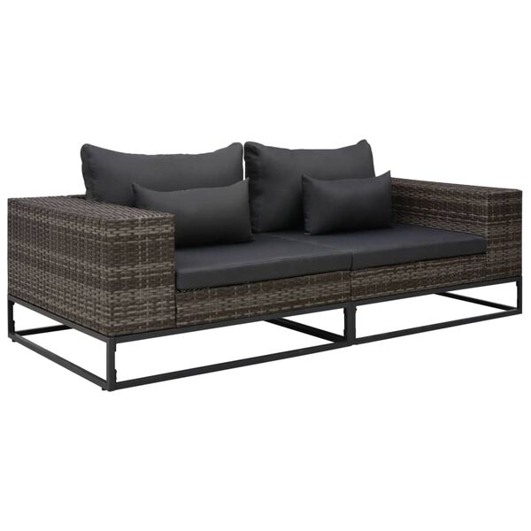 vidaXL 2-tlg. Garten-Sofagarnitur mit Auflagen Poly Rattan Grau