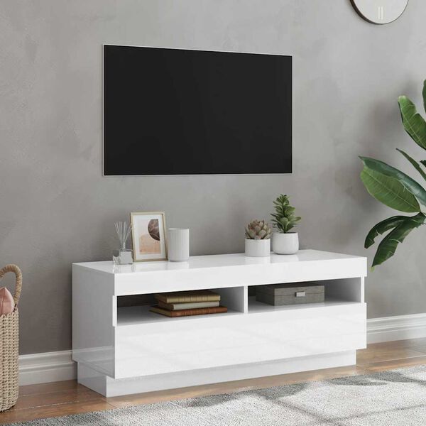 vidaXL TV-Schrank mit LED-Leuchten Hochglanz-Wei&szlig; 100x35x40 cm