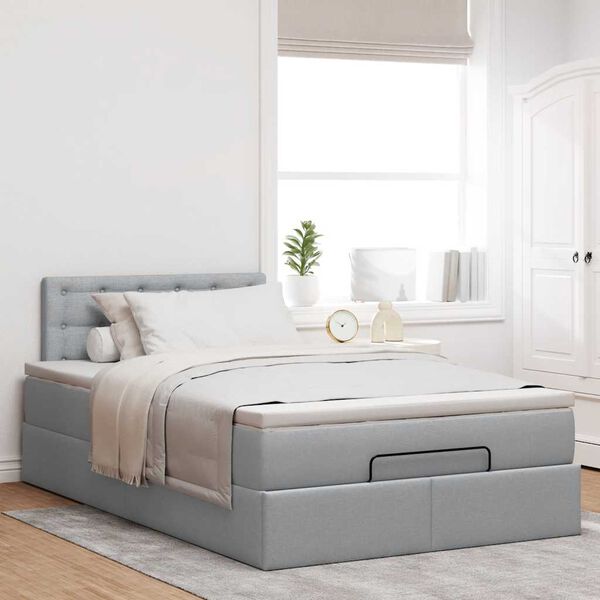vidaXL Ottoman-Bett mit Matratze Hellgrau 120x190 cm Stoff