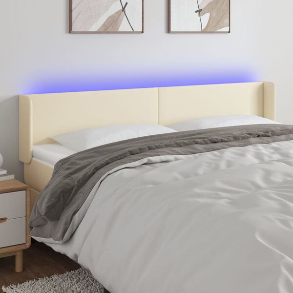 vidaXL LED Kopfteil Creme 183x16x78/88 cm Kunstleder